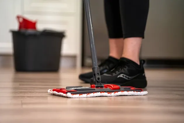Professional cleaning equipment in use on a commercial floor.
