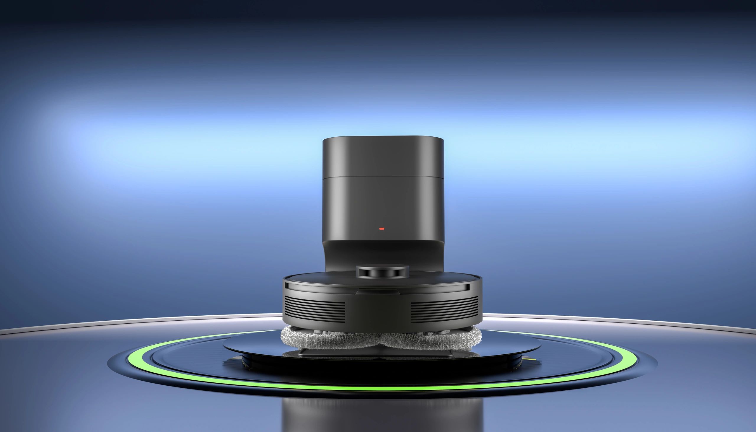 High-tech robot vacuum cleaner showcased with advanced cleaning capabilities.